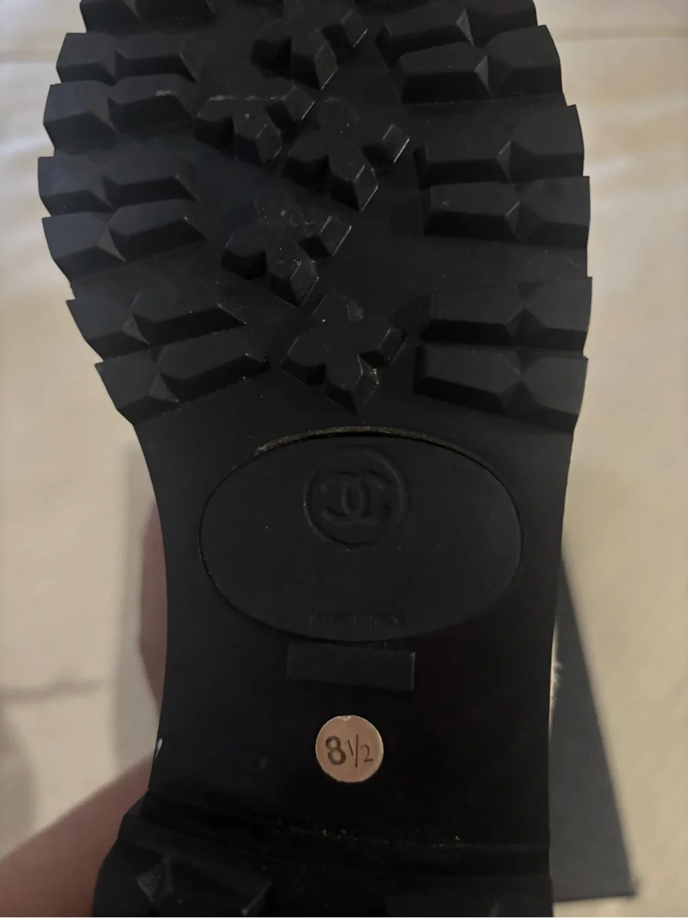 RARE Vintage Chanel White & Black Leather CC Combat Boots – Size 8.5